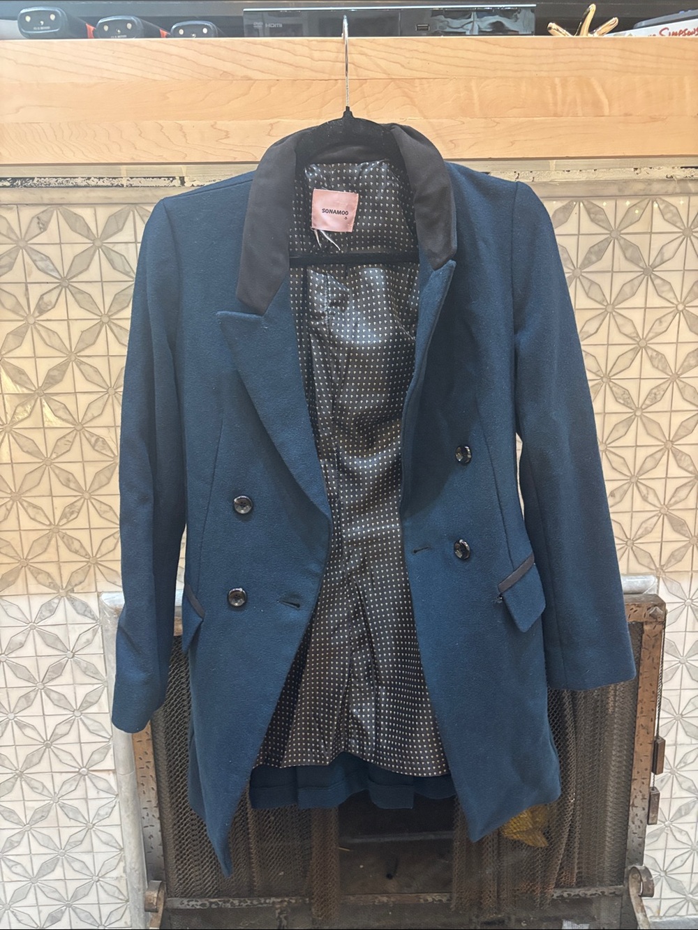 SONOMA Dark Blue Double-Breasted Blazer with Contrast Collar